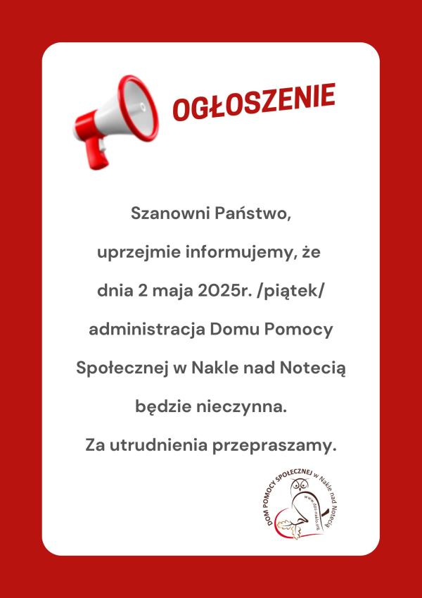 Ogłoszenie - dzień wolny od pracy