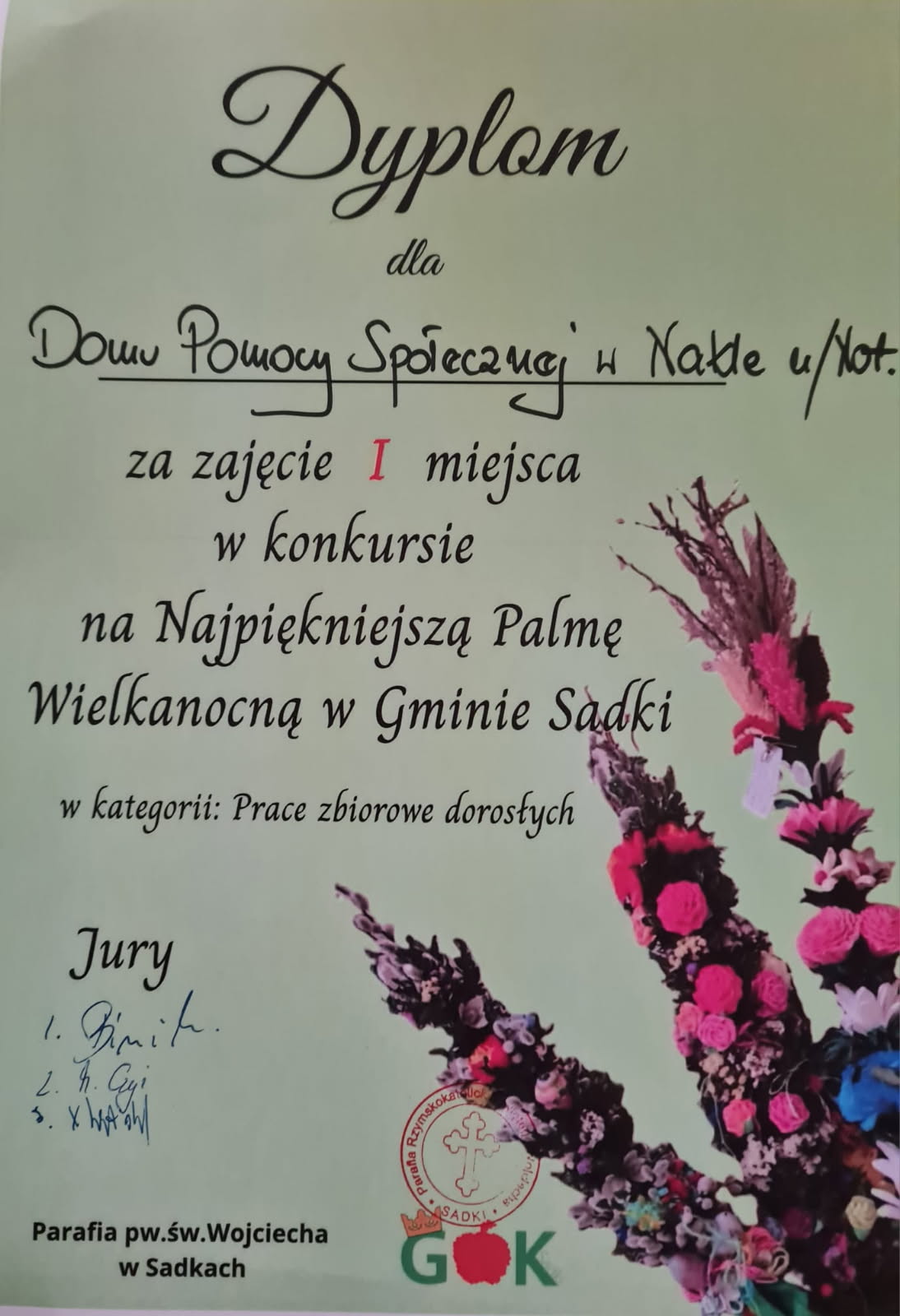 Dyplom za udział w konkursie: "Prace zbiorowe dorosłych."